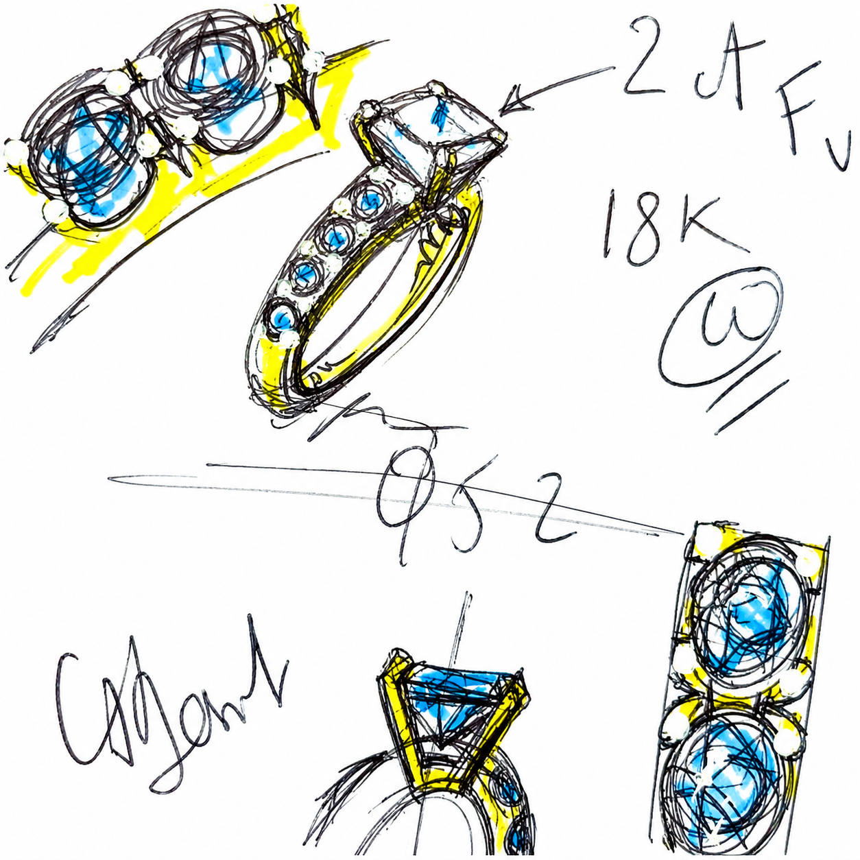 Croquis et feutres sur la table de l’atelier